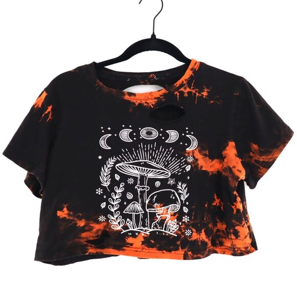 Unbranded Tops - Graphic Crop Top Womens M Black Grunge Alt Boho‎ Streetwear Goblincore Festival
